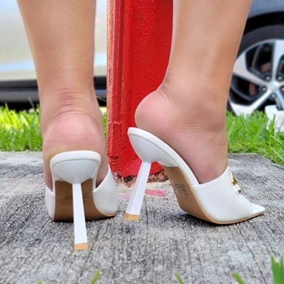 Women's White Open Square Toe High Mule Sandals - Picture 4 of 5